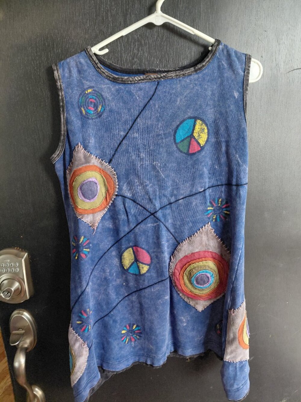Rising International Sleeveless Patchwork Tunic Dress/ Top Sz S Hippie Boho Art